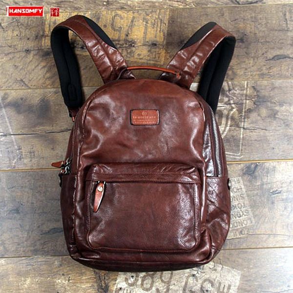 

backpack leather men's male retro large capacity lapbag men travel backpacks full handmade cow school bags 2021