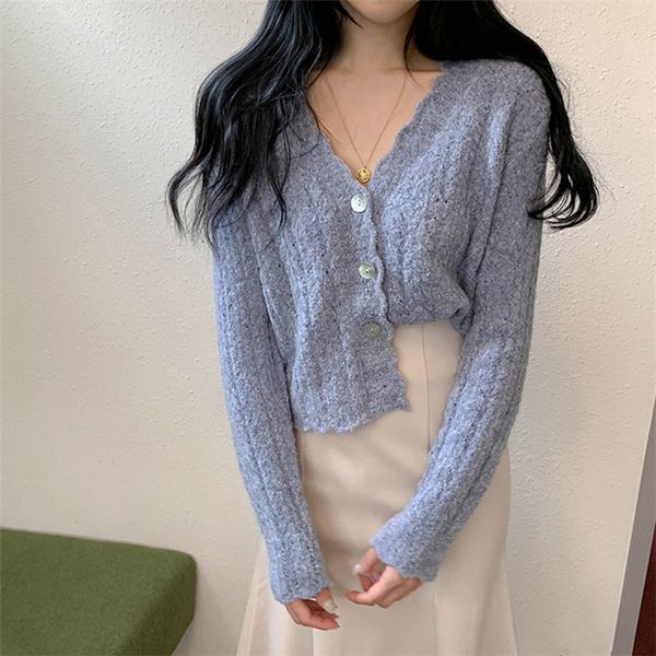 

sweaters chic fashion gentle sweet petal v-neck hollowed short knitted sweater women versatile slim cardigan coat, White;black
