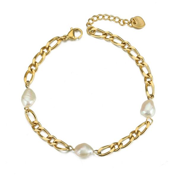 

link, chain 316l stainless steel pearl bracelets for women gifts exquisite bangles gold color geometry chains fashion jewelry accessories, Black