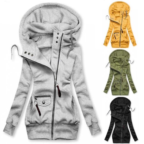 

women's jackets solid stitching jacket with pocket 2021 autumn drawstring hooded slim fashion coat outwear chaquetas de mujer, Black;brown