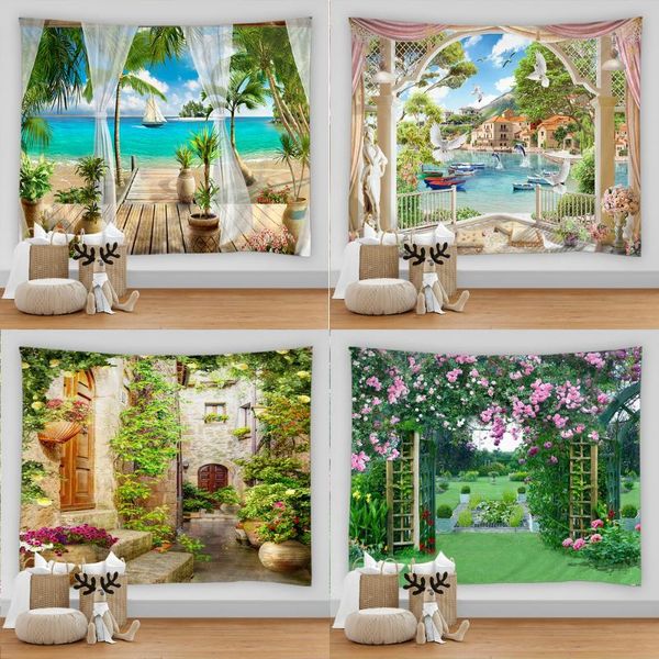 

tapestries rural landscape arched flower printed large wall tapestry hippie hanging bohemian mandala art decor
