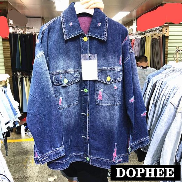 

women's jackets 2021 autumn jeans coat loose korean spring mid-long hole denim jacket all-match student bf wind retro shirt, Black;brown