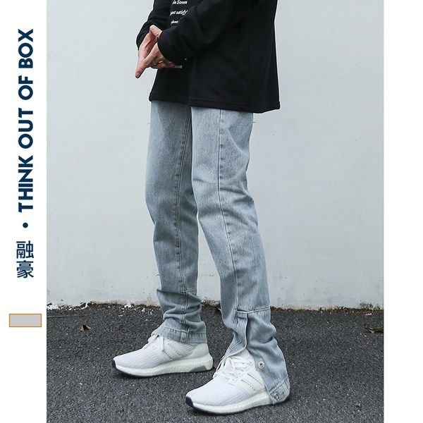 

autumn and winter casual washed loose jeans straight leisure breasted sports fashion brand men's pants, Blue