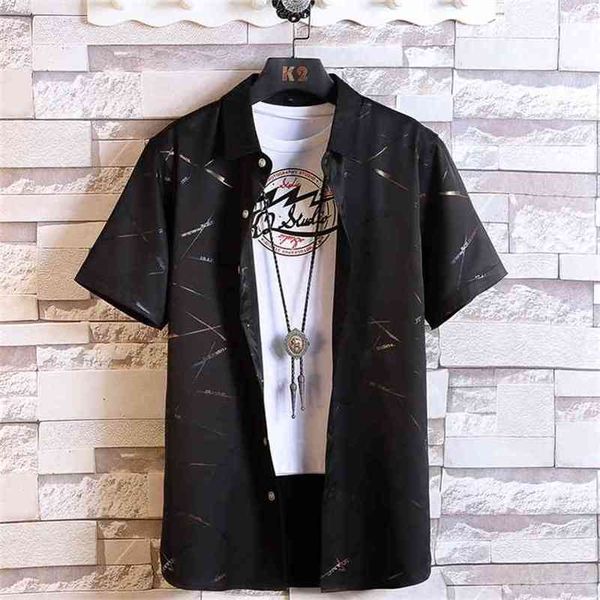 Design de moda branco preto manga curta camisa casual masculina impressão praia blusa de verão roupas mais asiático tamanho 5xl 6xl 7xl 210809