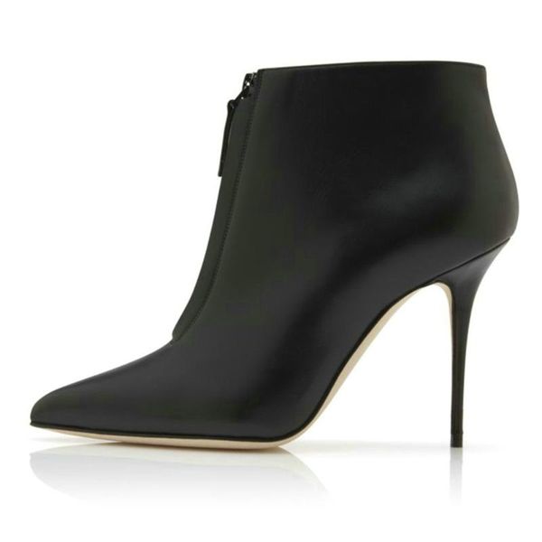 

boots lovirs women's ankle front zipper black pointed toe thin heels for women elegant winter shoes