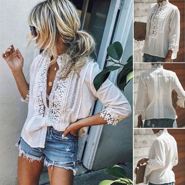 Nova Moda Mulheres Casual Sem Mangas Vest Bonita Senhoras Senhoras Camisa de Verão Camisa Lace Tops 100% Algodão Regular Blusa Manga Longa Camisas X0521