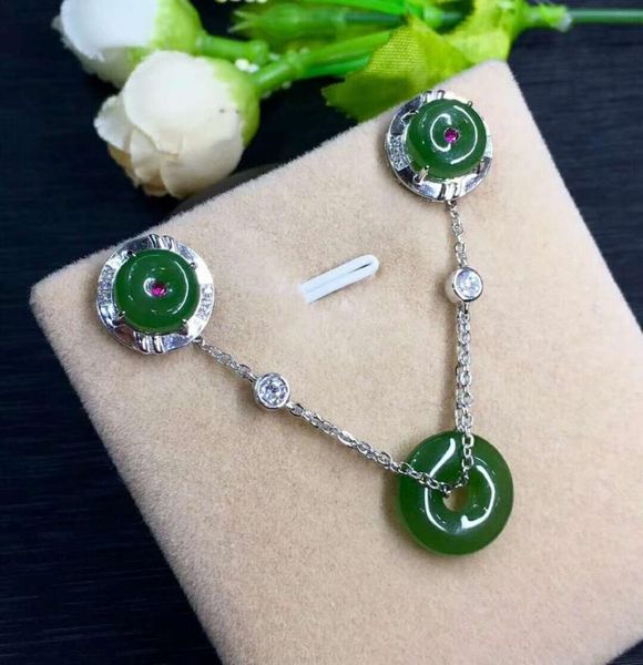 

bracelet, earrings & necklace hetian biyu silver inlay set jiayu pingan j1#, Black