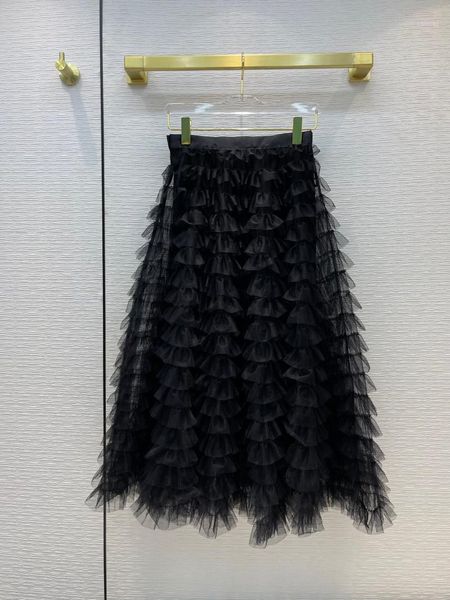 

skirts 2021 women fashion solid color crepe-trimmed tulle long skirt 0517, Black