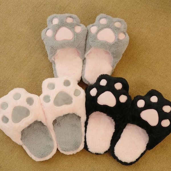 

slippers ivyye color cat claw anime slipper cartoon winter warm indoor shoes plush stuffed home birthday gifts, Black