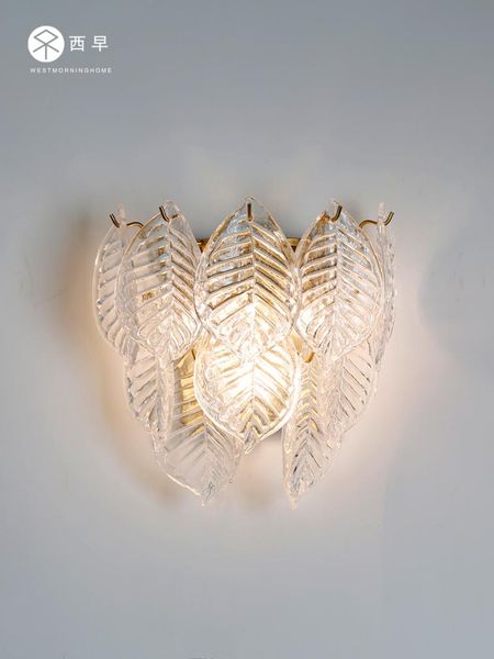 

modern minimalist leaf glass wall lamp bedroom bedside living room aisle balcony