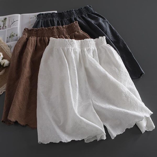 

women's shorts summer solid color embroidery female elastic waist, White;black