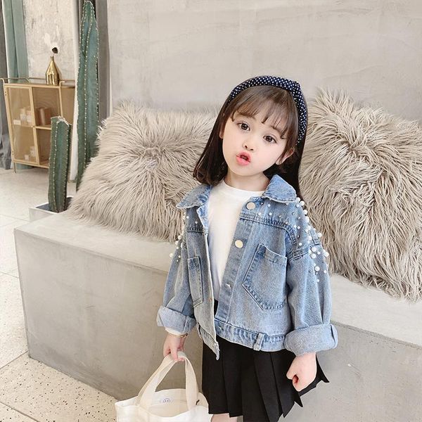 Jacken Kinder Kleidung Baby Mädchen Kleidung Perlen Perlen Patch Denim Jacke Für Mode Mäntel Kinder Oberbekleidung Jean Mantel