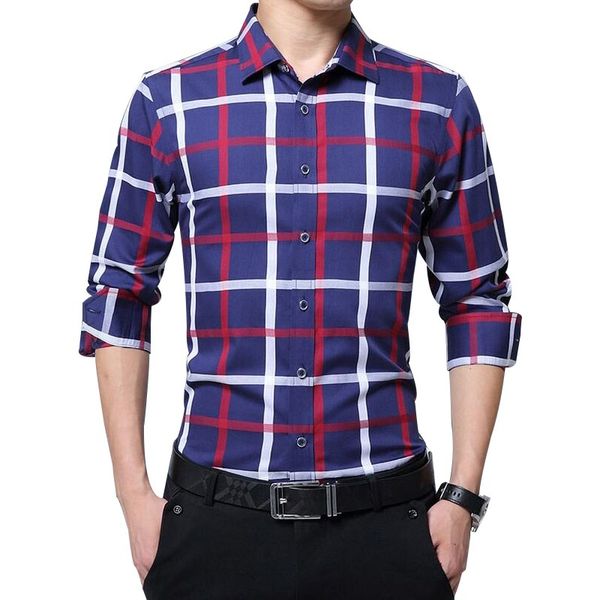 Мужчины с длинным рукавом бизнес рубашка весенние мужские социальные классические хлопчатобумажные корейские моды плещевые платья рубашка красная белая модель 5xL 210518