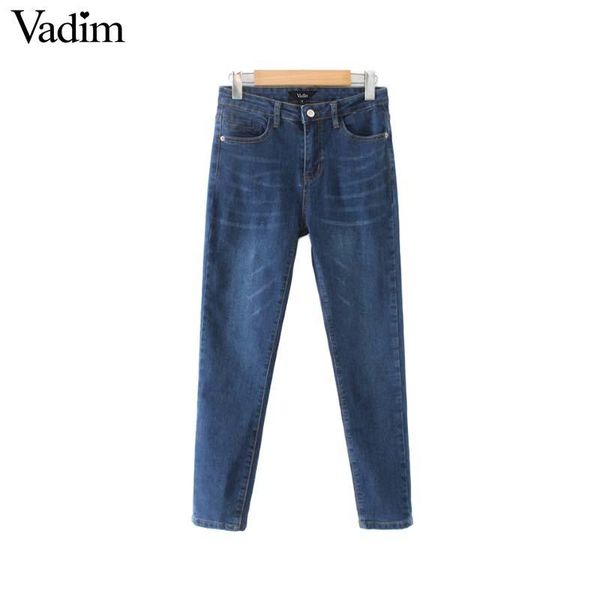 

women's jeans vadim women chic solid denim pockets slim fit stretchy pencil pants female casual ankle length trousers pantalones ka448, Blue