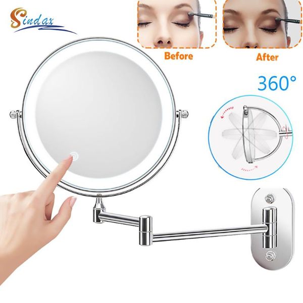 

mirrors wall mounted bathroom mirror led makeup 10x magnification adjustable touch dimming double sided