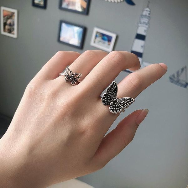 

cluster rings vintage butterfly open for women female jelwery retro silver-color small/big size finger ring, Golden;silver