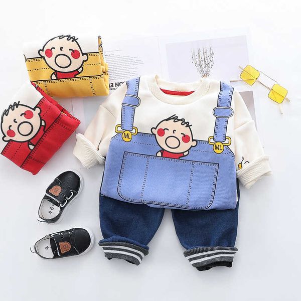 0-4 anni inverno ragazzo ragazza abbigliamento set casual più spesso caldo cartone animato carino bambino vestito bambini felpe con cappuccio + pantaloni 2 pezzi 210615