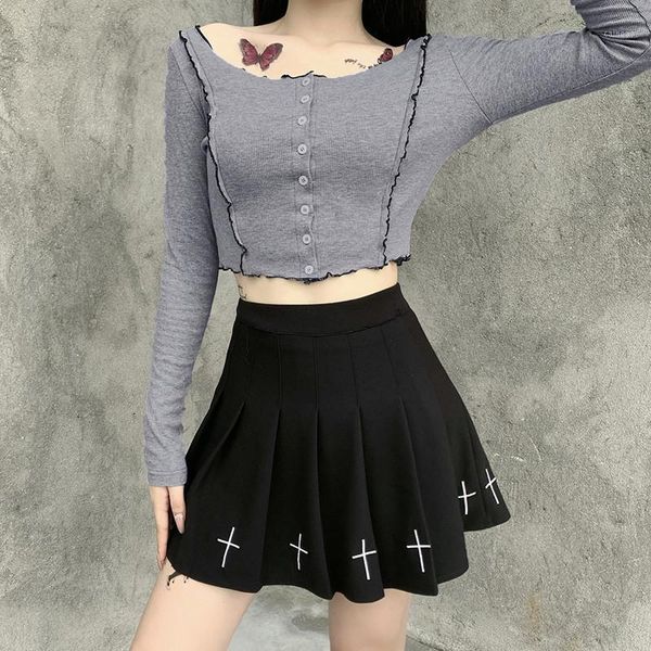 

skirts women mini punk high streetwear female fashion cross print pleated skirt short bottoms college style white /black
