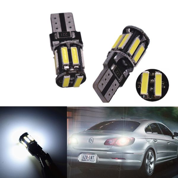 

50pcs/lot white t10 7020 10smd led car bulbs canbus error 194 168 2825 clearance lamps reading license plate lights 12v