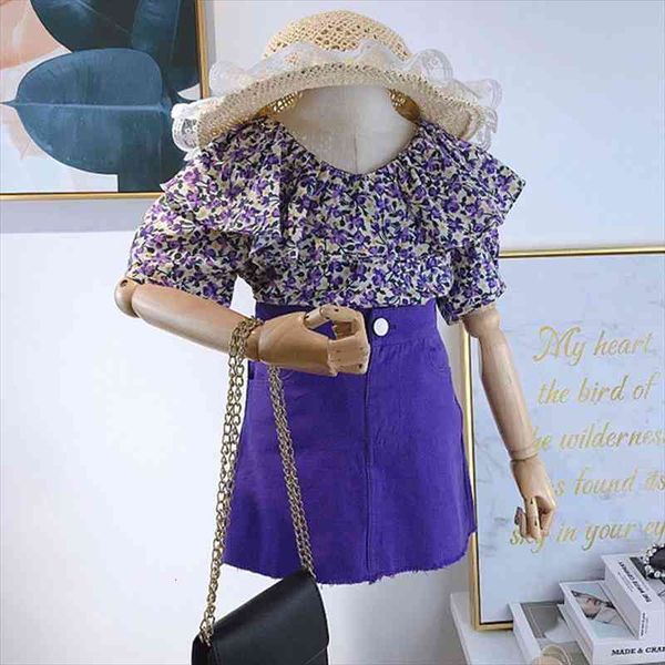 

spring summer girl sets fashion floral blouse plus package skirt two-piece dress for girls children t-shirt easter clothes, White