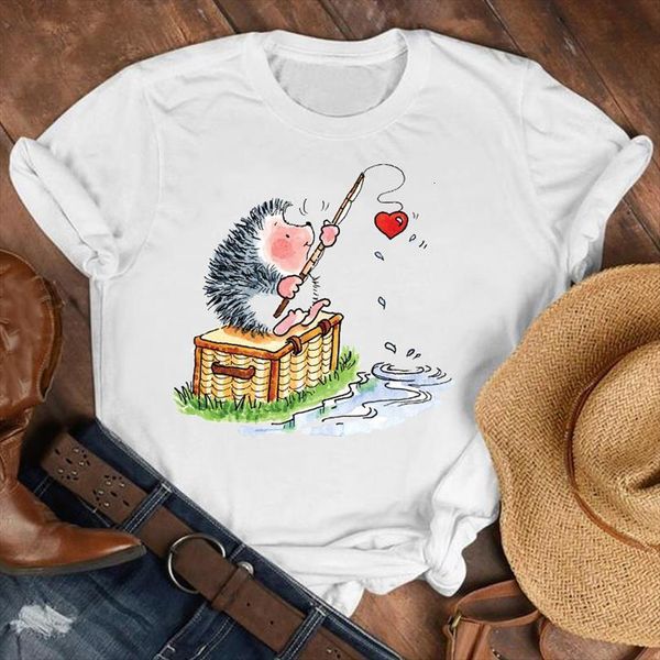 

and women lady animal watercolor men t shirts camisas womens mujer 90s cartoon clothes tee female print graphic, White;black