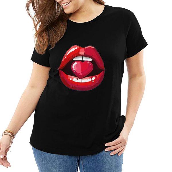 

women's t-shirt red lips plus size tees oversized t-shirts 6xl 5xl 4xl black cotton t shirts for big woman large loose clothing, White