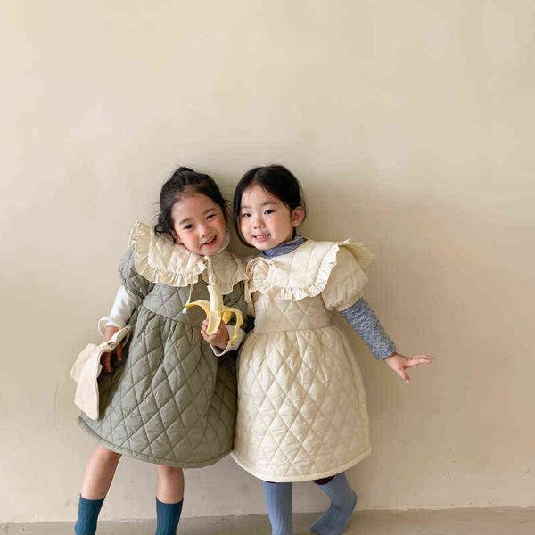 

winter 2021 dress for girls embroidered floral cotton quilted princess dress children short sleeve warmth korean fashion dresses g1218, Red;yellow
