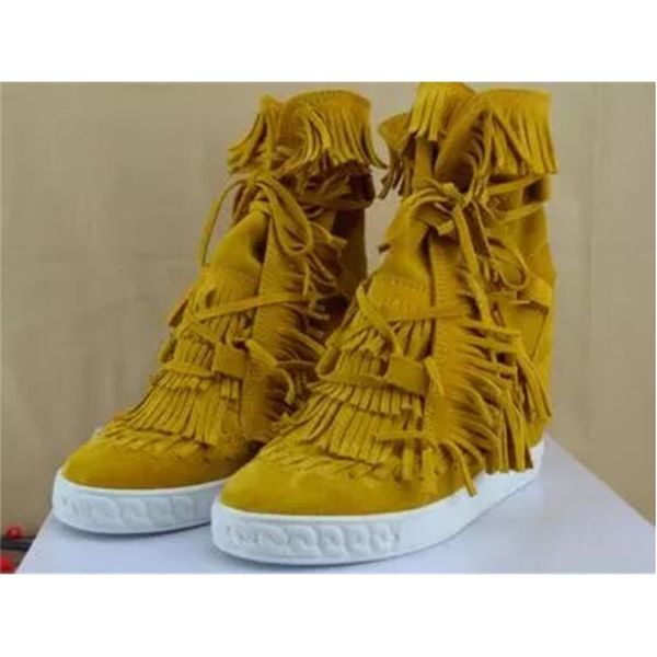 

boot female upper quality spring fringe wedge suede lace boots to woman shoes 35-41, Black