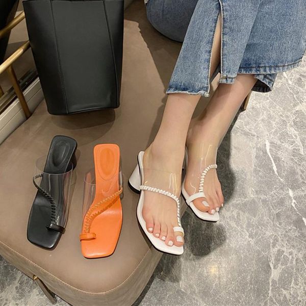 

slippers 2021 brand women transparent shoes pvc summer outdoor slides med heel flip flops female beach slipper ladies, Black