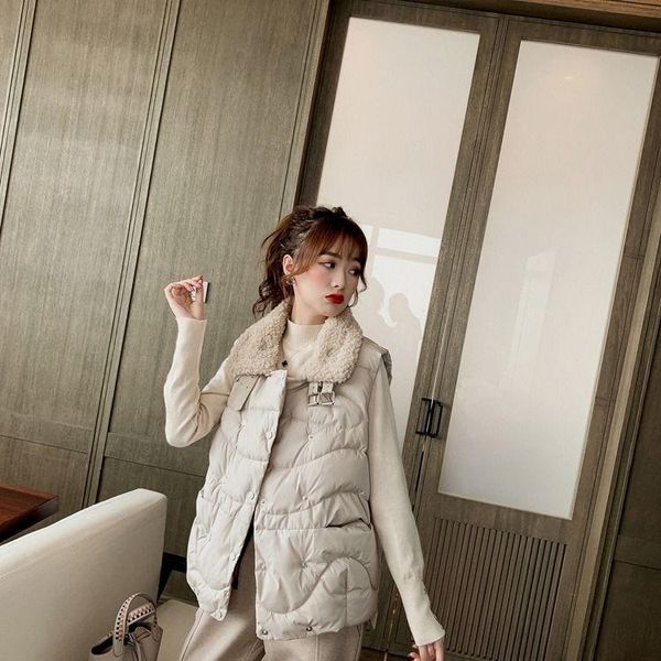 

women's vests 2021 autumn winter women warm vest coat cotton-padded short waistcoat female casual solid color sleeveless parka c180, Black;white