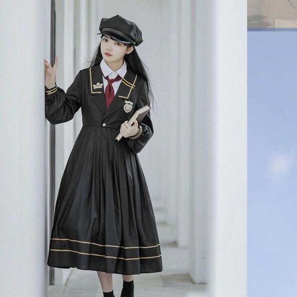 JK Kleid Anzug SS Frauen Preppy Style JK Uniform Japanisch lose süße süße Freundin Sets Langarm + Hemd Fliege 210526