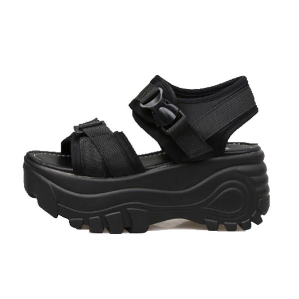 

dress shoes women sandals open-toed platform summer thick bottom wedge hollow out female outdoor beach chaussures, Black