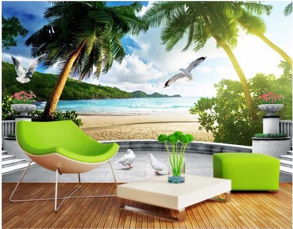 

3d wall murals wallpaper for living room walls 3 d po seaside sunshine coconut tree landscape home decoration wallpapers
