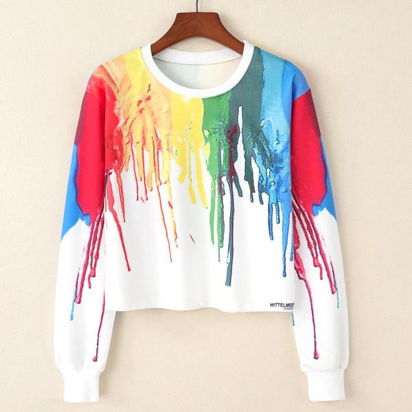

women's hoodies & sweatshirts autumn european station round neck pullover colorful splash-ink paint printing long sleeve short fashion, Black