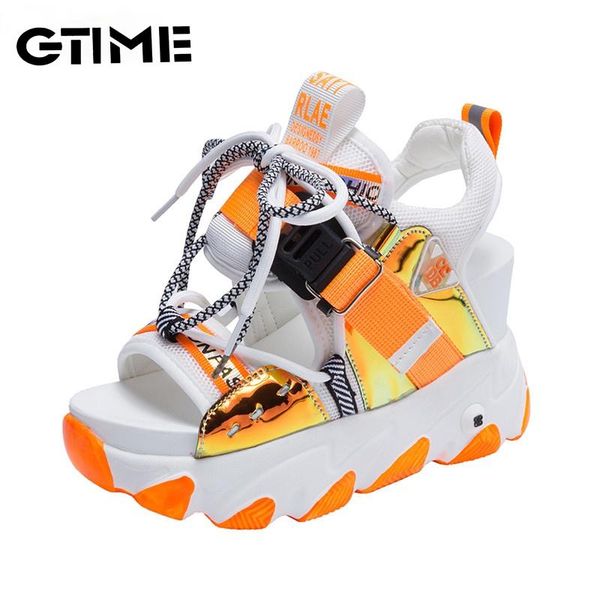

sandals women chunky platform designers brand 2021 summer beach casual shoes woman lace up wedges 9cm fashion #sjpae-113, Black