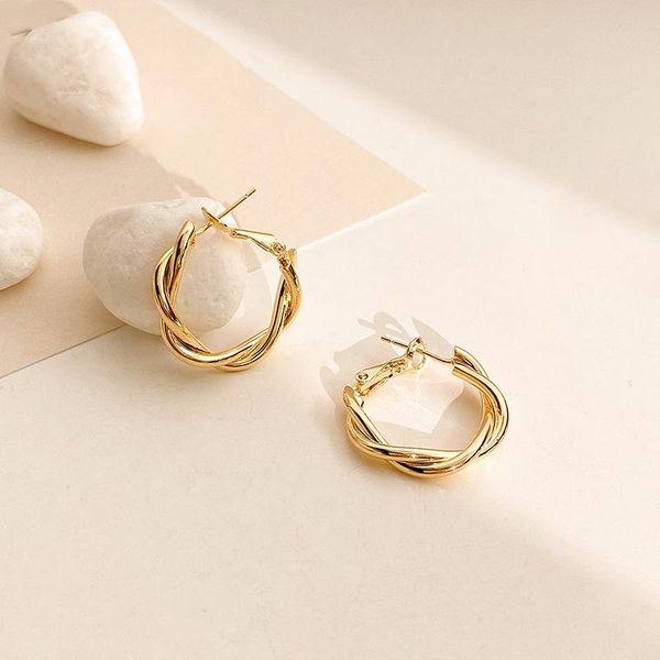

hoop & huggie caoshi luxury gold color twist small earrings for women elegant accessories noble temperament jewelry party gift wholesale, Golden;silver