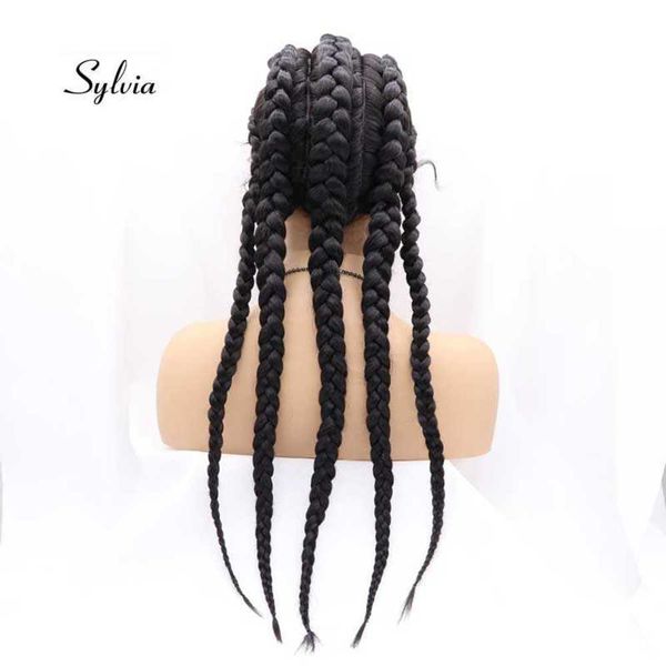 

sylvia black/mixed brown synthetic box smooth lace front wigs for women hair cornrow 5 flat, Black;brown