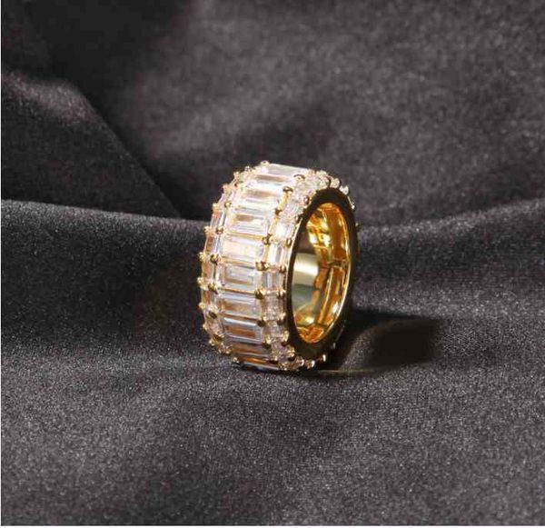 

new ins ring three row t-square zircon hip hop geometric ring, Silver