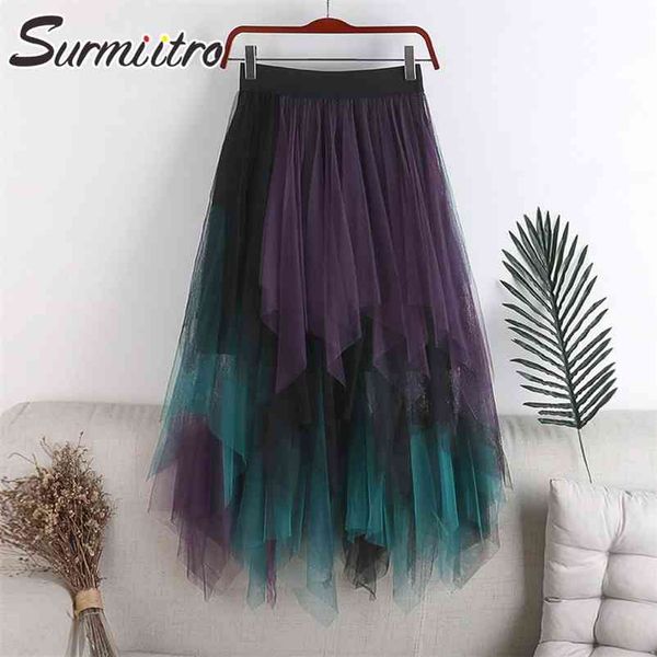 

spring summer 3 layers long tulle skirt women korean style mesh sun school high waist midi pleated female 210421, Black