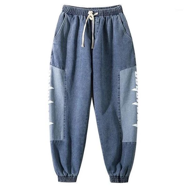 

men's jeans harem pants men baggy 2021 fall casual male loose cargo outdoor streetwear elastic waist hombres pantalones, Blue