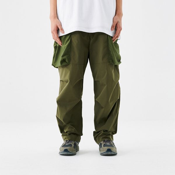 

pants fashionable the contrast stitching multi pocket overalls men's high street color matching loose straight trend casual, Black