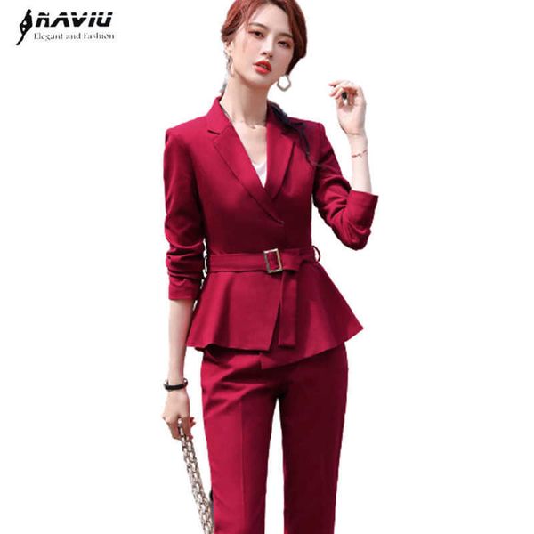 

wine red high-end formal women pants suits temperament business fashion blazer sets office ladies slim work clothes 210604, White;black