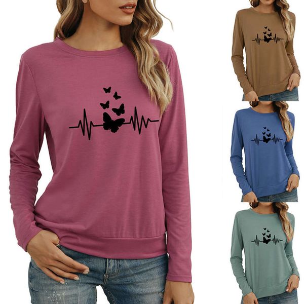 

casual dresses autumn and winter women's ecg printed long sve t-shirt, Black;gray