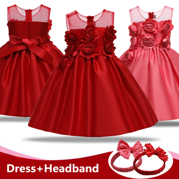 

baby girls christmas flower princess dress new year red costume 1 2 years birthday party dress tollder wedding ball gown clothes, Red;yellow