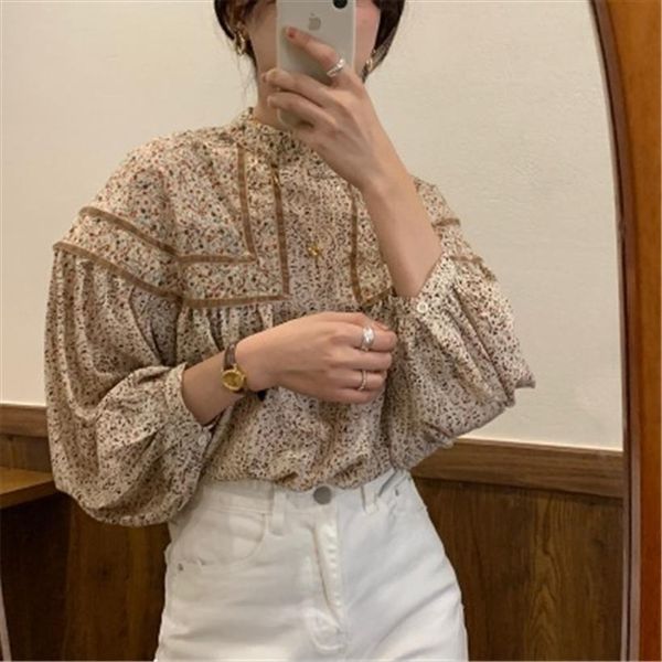 

floral gentle sweet retro women shirts lantern long sleeves patchwork arrivals elegance female blouses, White