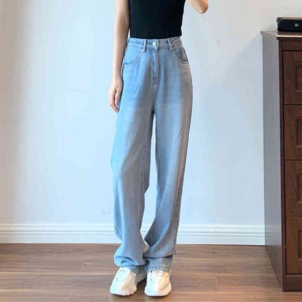 

women's jeans woman high waist clothes wide leg denim casual streetwear vintage quality clothing fashion harajuku straight capris, Blue
