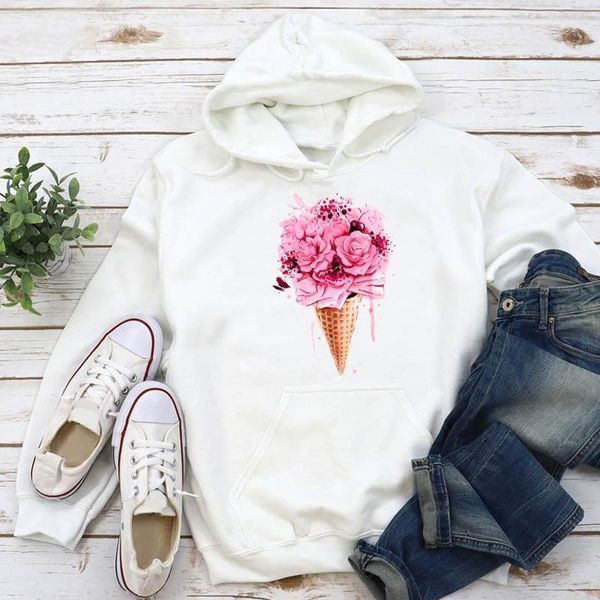 

women's hoodies & sweatshirts women print watercolor flower ice fashion 90s clothing clothes autumn winter female pullovers sweatshirt, Black