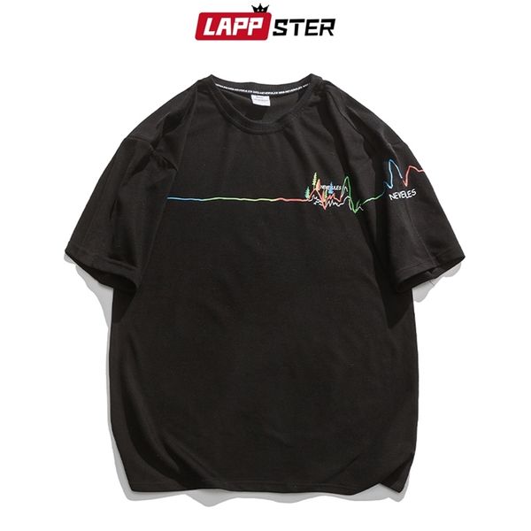 

men line korean fashions vintage t shirts summer mens harajuku japanese style casual t-shirts man black tees 210420, White;black