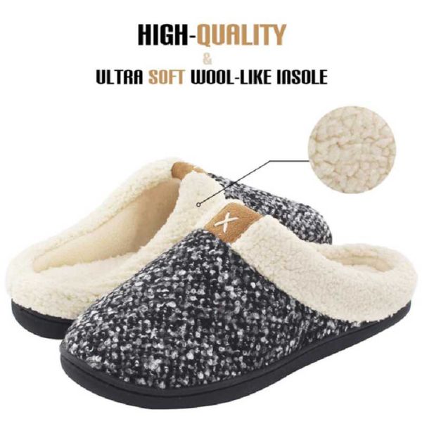 

slippers women's rubber non-slip sole ladies cotton high elastic gel sponge home shoes plush lining winter, Black