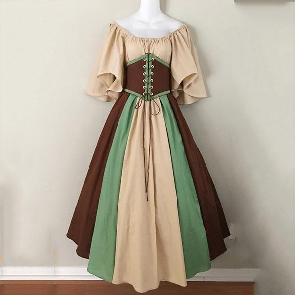 

casual dresses fashion medievals dress for women contrast color short sleeves lace-up gothic court elegant vintage party cosplay #40, Black;gray